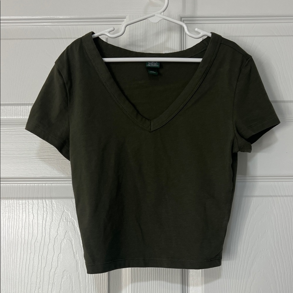 wild fable Dark Olive V-Neck Crop Tee